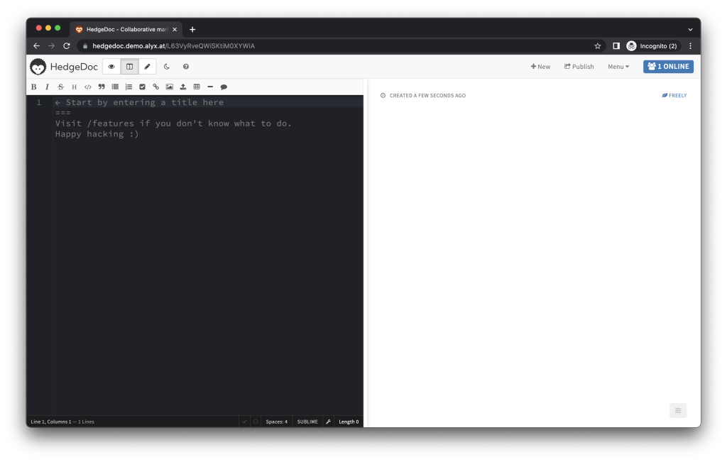 HedgeDoc editing page.