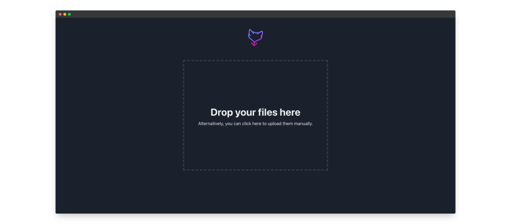 Snips.to upload screen with a large dashed drop zone labeled Drop your files here.